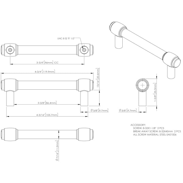 96 Mm Center-to-Center Polished Nickel Carmen Cabinet Bar Pull